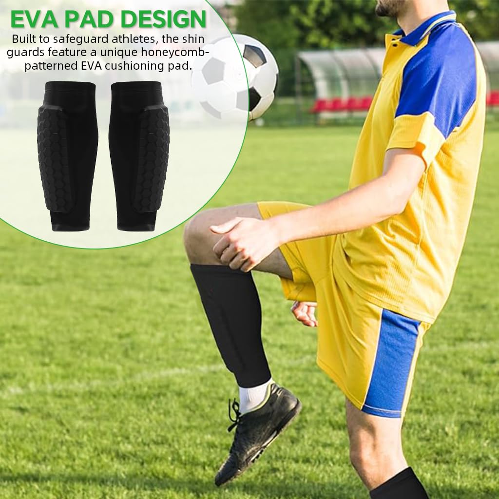Proberos Soccer Shin Guards with EVA Cushioning and Silicone Anti Slip Strips for Adults | Stretchy Lycra One Piece Design Size M