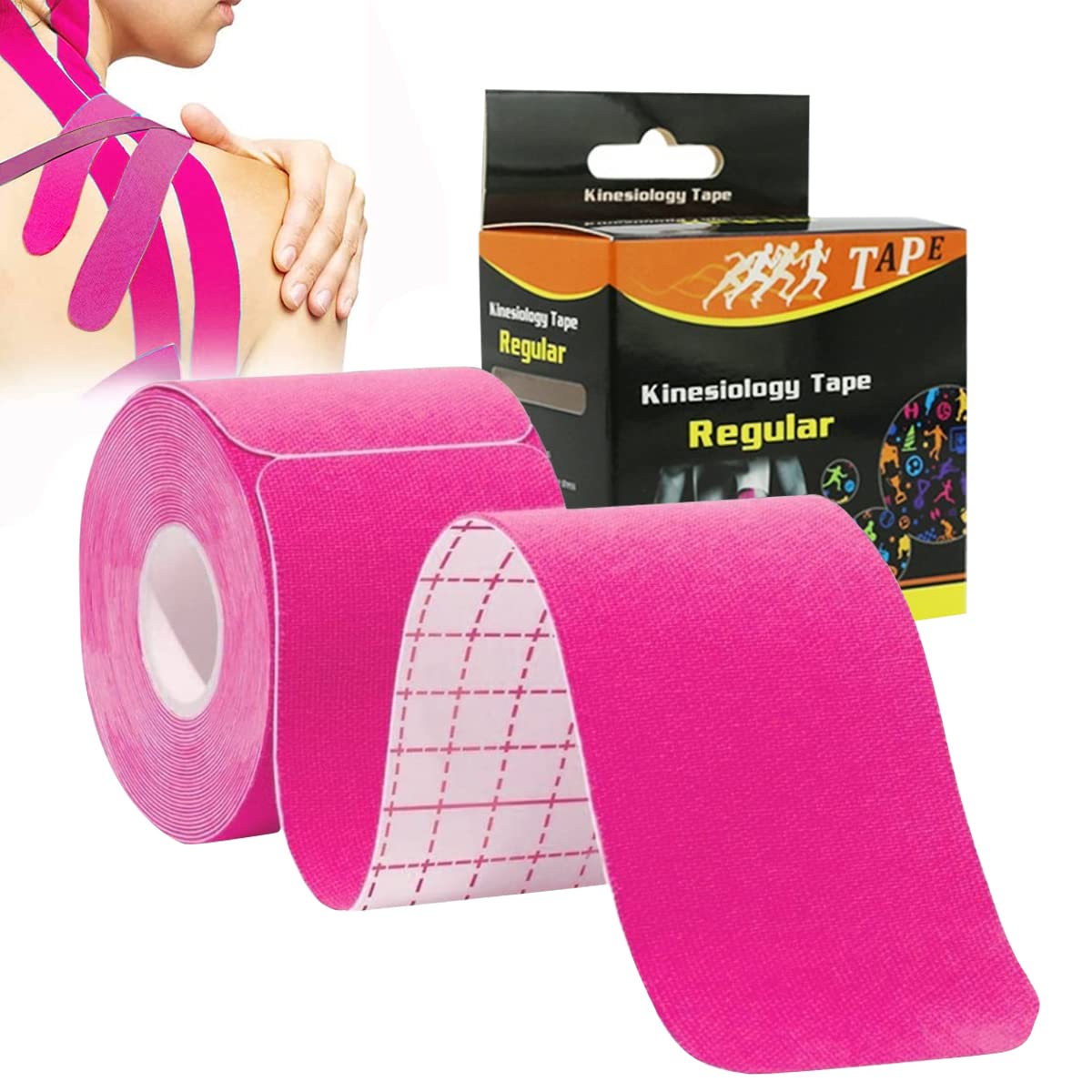 HANNEA® Waterproof Breathable Kinesiology Tape, 5cm*5m Athletic Elastic Kneepad Muscle Pain Relief Knee Taping or Pain Relief, Injured Muscle Support, Pink