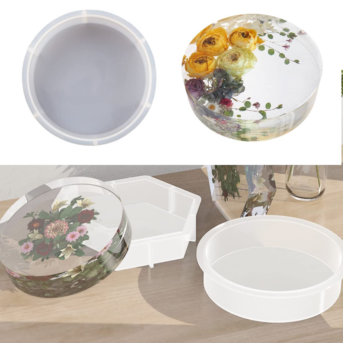 HASTHIP Round Resin Mold for DIY Scented Candles and Soap Decor 22.6×5.1cm Silicone Mold