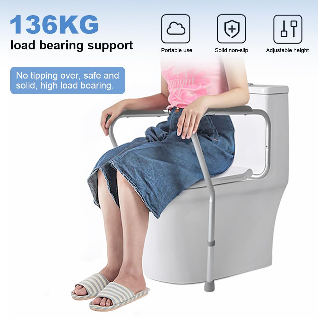 HANNEA® Toilet Seat Handrail Adjustable Toilet Handrail Assembly Aluminum Alloy Toilet Grab Bar Anti-slip Stand Up Assist Toilet Grab Bar for Elderly, Pregnant Women Universal Toilet Handrail