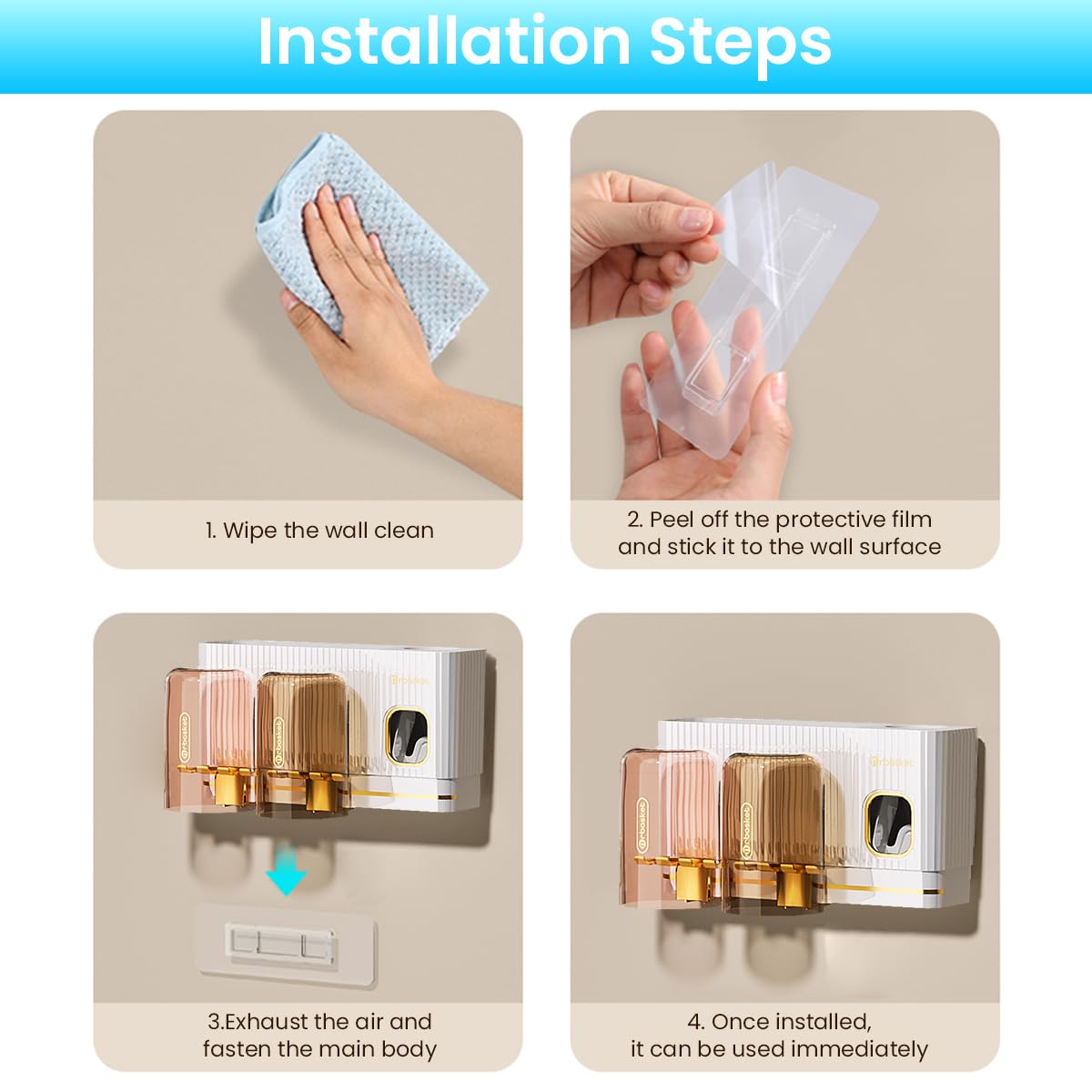 Supvox Toothbrush Holder for Bathroom with 2 Slot Automatic Toothpaste Dispenser Kit | No Drill Wall Mounted Organizer