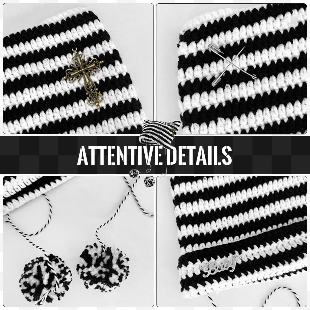 Venzina Crochet Hat for Women featuring Cat Ear Design and Cross Charm | Y2K Winter Beanie