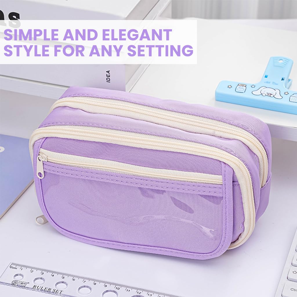 Zibuyu Student Pencil Pouch for School and Office with Multi Layer Mesh Pockets | Purple Organizer