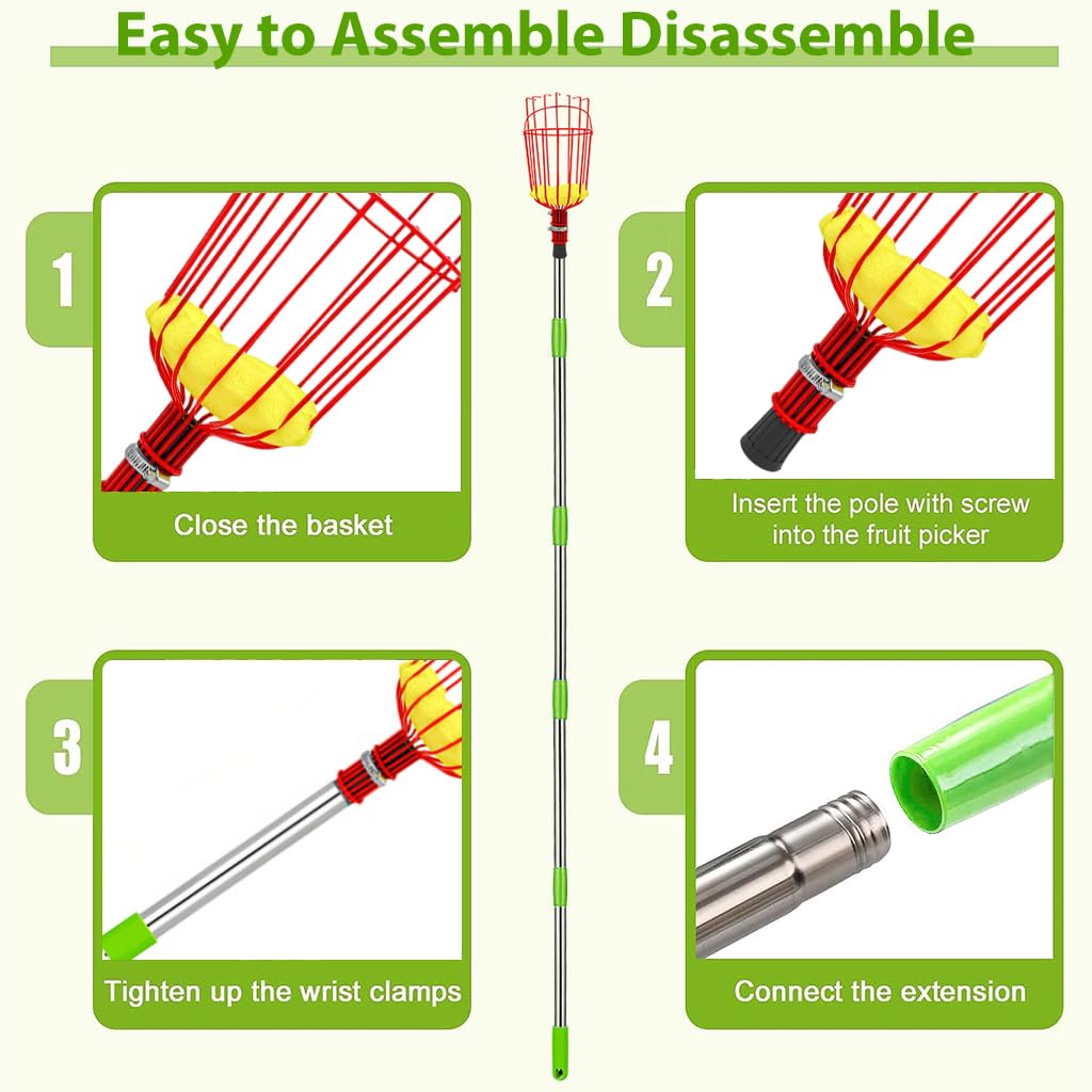 HASTHIP Fruit Picker for Mango and Coconut with 10.49ft Telescopic Pole featuring 7-Claw Basket | Alloy Steel Tree Plucker