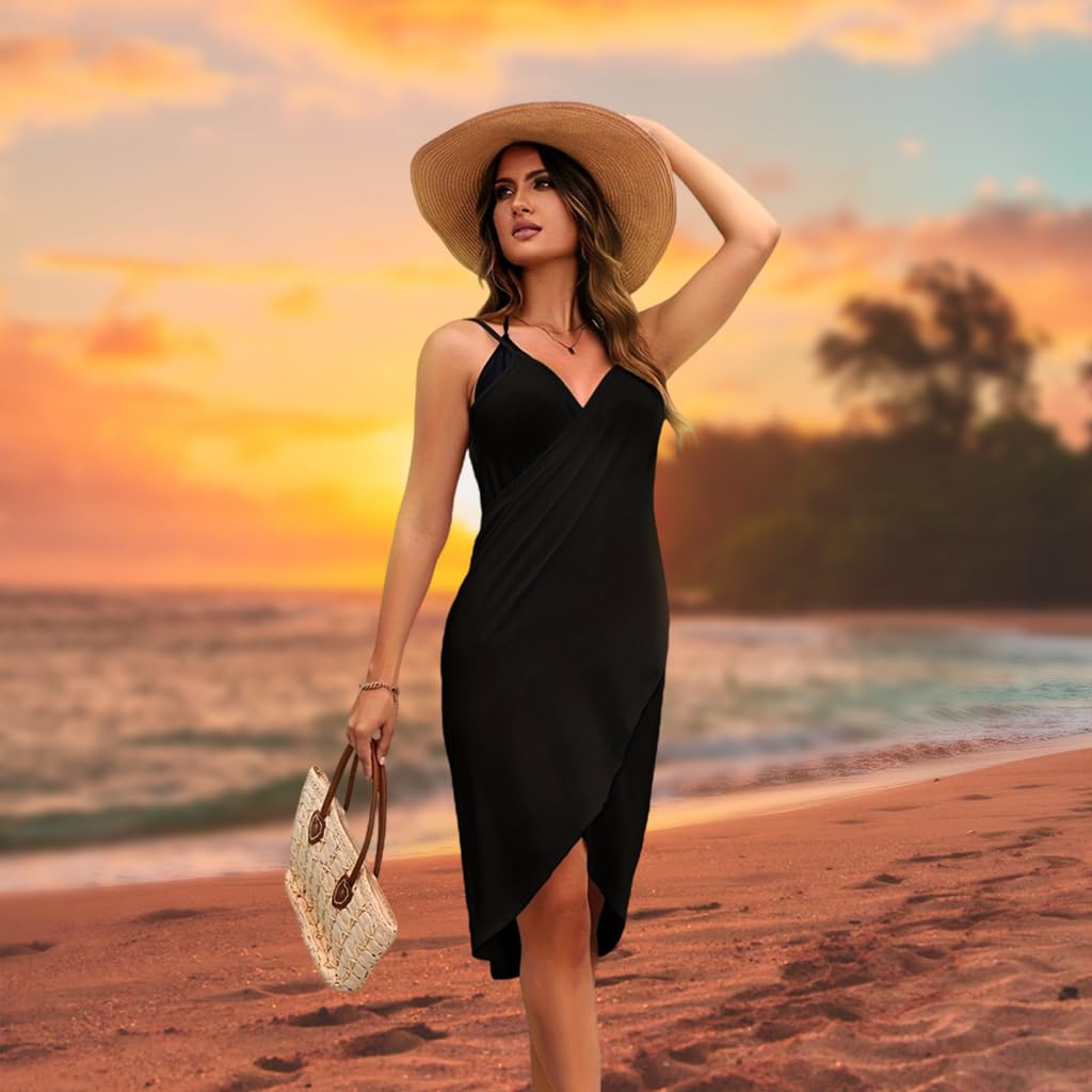 PALAY Beach Wear Dress for Women with Backless Wrap Style and Quick Dry Fabric | Black