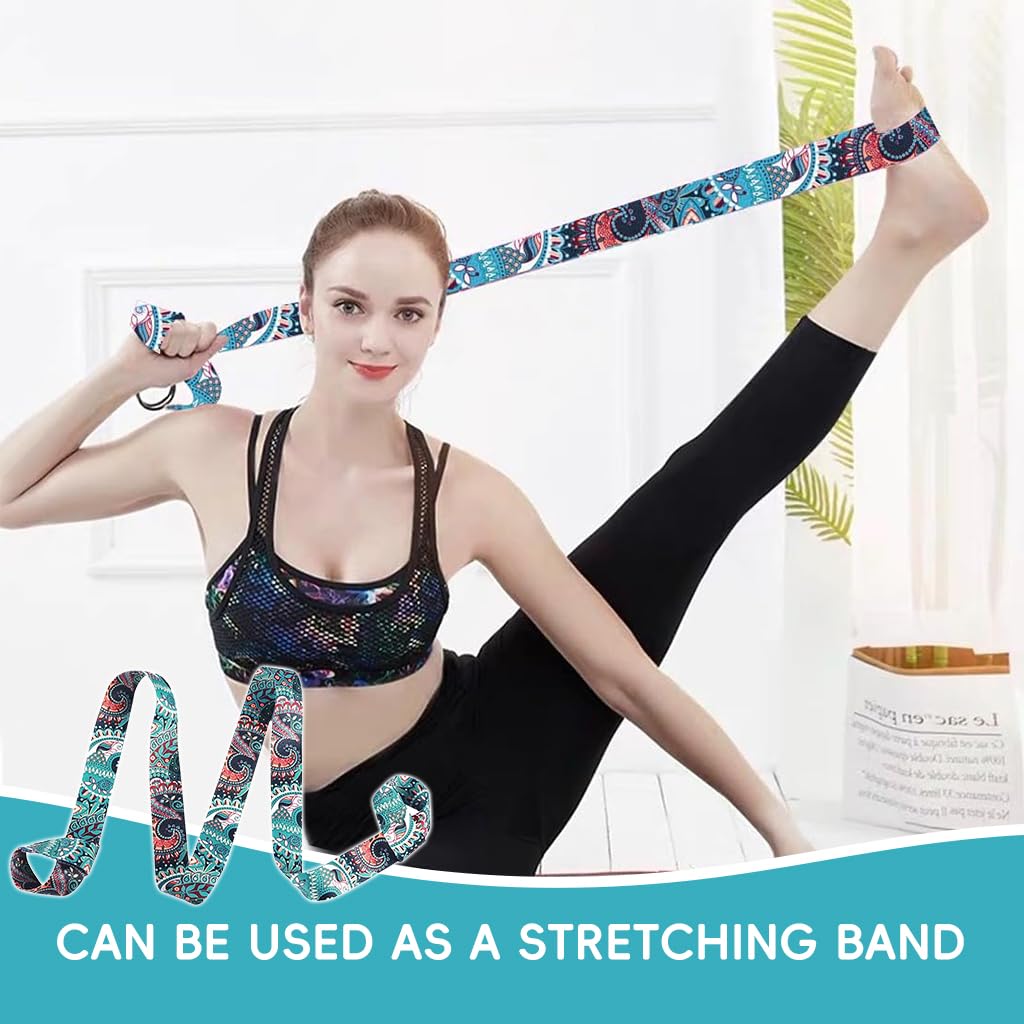 Proberos Yoga Mat Carrying Strap 5.5ft with Adjustable Hoops and Green Mandala Print | Nylon Sling for Studio or Outdoor Practice