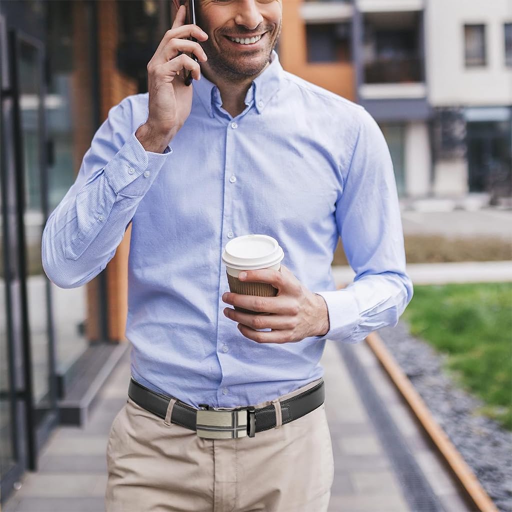 GUSTAVE Automatic Leather Belt for Men with Autolock Buckle 130 cm Length | Black