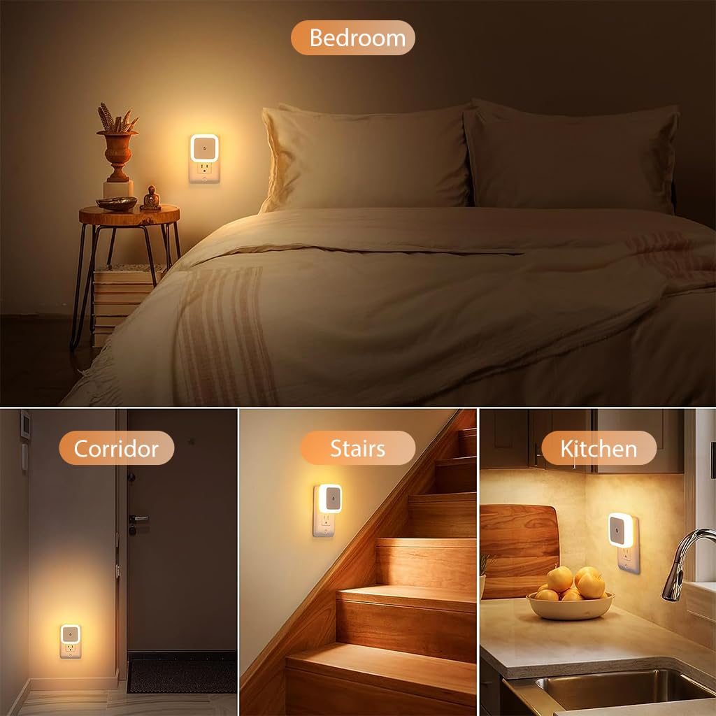 ELEPHANTBOAT LED Night Light 4 Pack for Bedroom and Hallway with Smart Light Sensor | Warm 0.5W Plug and Play Wall Light
