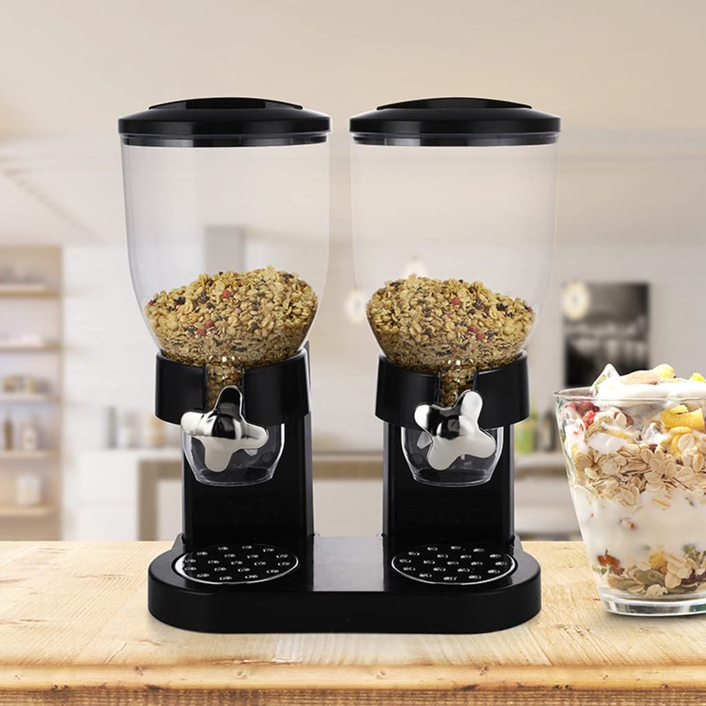 Supvox® 2L Cereal Dispenser, Airtight Double Jar Food Dispenser with Portion Control Food Dispenser Dry Food Container, Indispensable Dry Food Dispenser for Cereal Pantry Staples Grain Oats Snacks