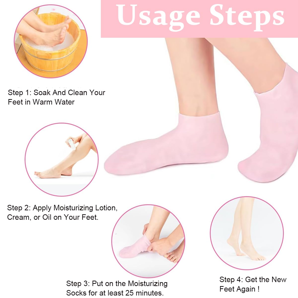 MAYCREATE Silicone Moisturizing Socks for Dry Cracked Feet with Reusable Gel Lining | Home Spa Foot Care
