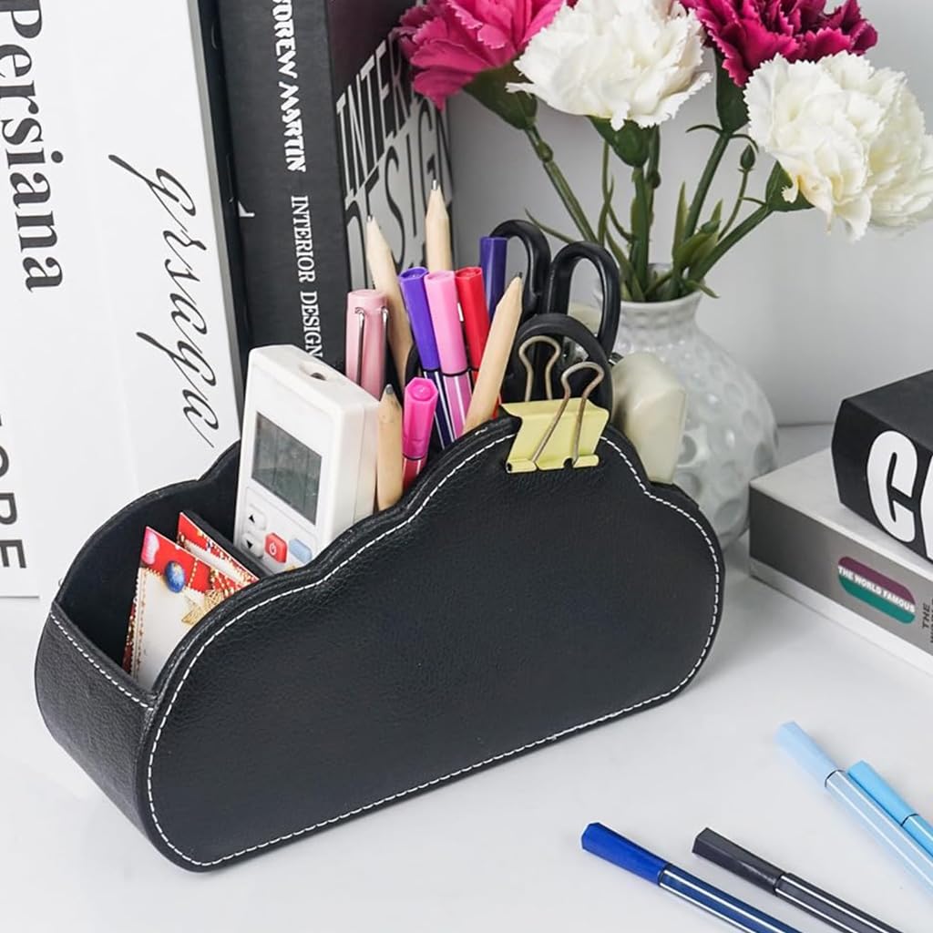 OFIFO Remote Holder for Table with 5 Compartments featuring Reinforced Panels and PU Leather Design | Ideal for Living Room or Office Organization