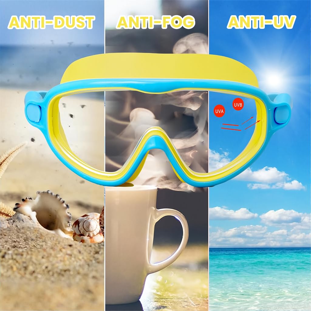 Zibuyu Swimming Goggles for Kids 6-14 with Anti-Fog UV Protection and 3D Silicone Frame | Wide View Blue Yellow