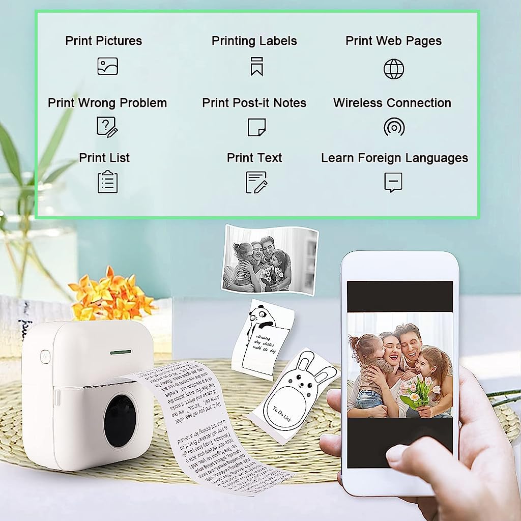 ZORBES Mini Printer for Mobile with Bluetooth Thermal Ink Free Tech and 10 Rolls Paper