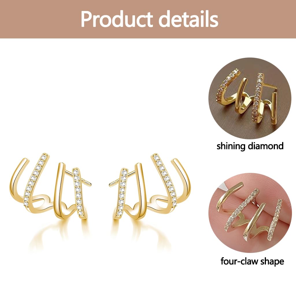 ZIBUYU Claw Stud Earrings for Women with Mini Half Hoop Design and Cubic Zirconia | Hypoallergenic Silver Jewelry for Daily Wear