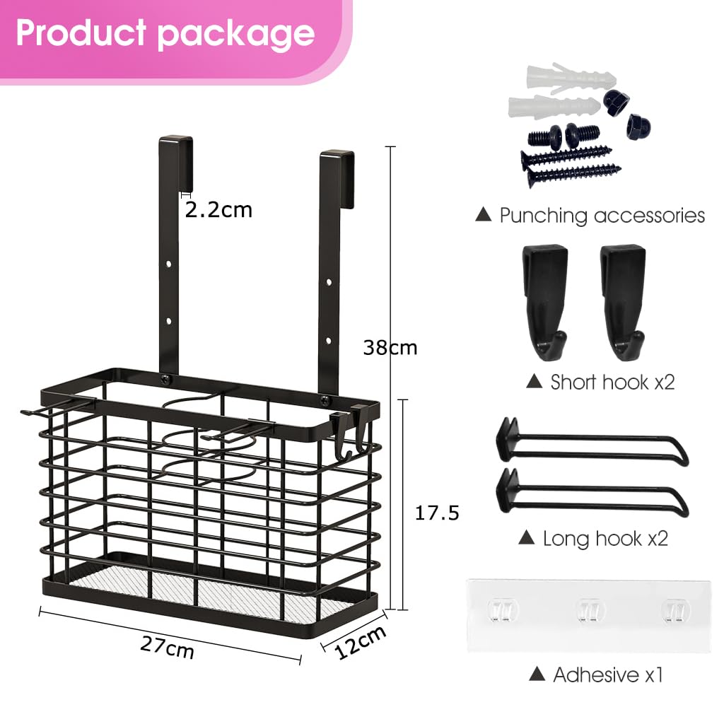 HASTHIP Hair Dryer Stand for Bathroom Organization with Screw Fixed Curved Hooks | Carbon Steel