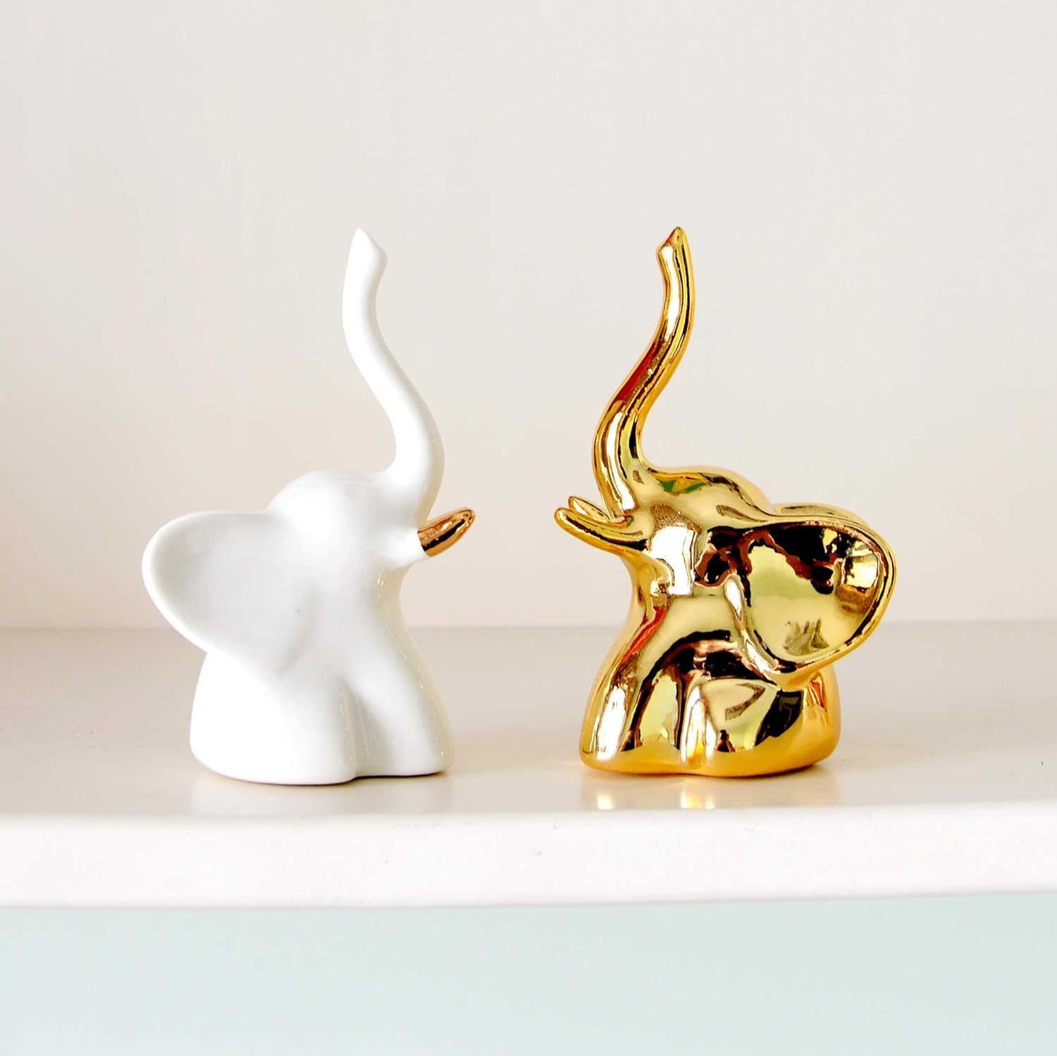 HASTHIP® Mini Elephant Statue Animal Sculpture Ceramic Collectible Desktop Ornament Miniature Figurine for Cabinet Entrance Bookshelf