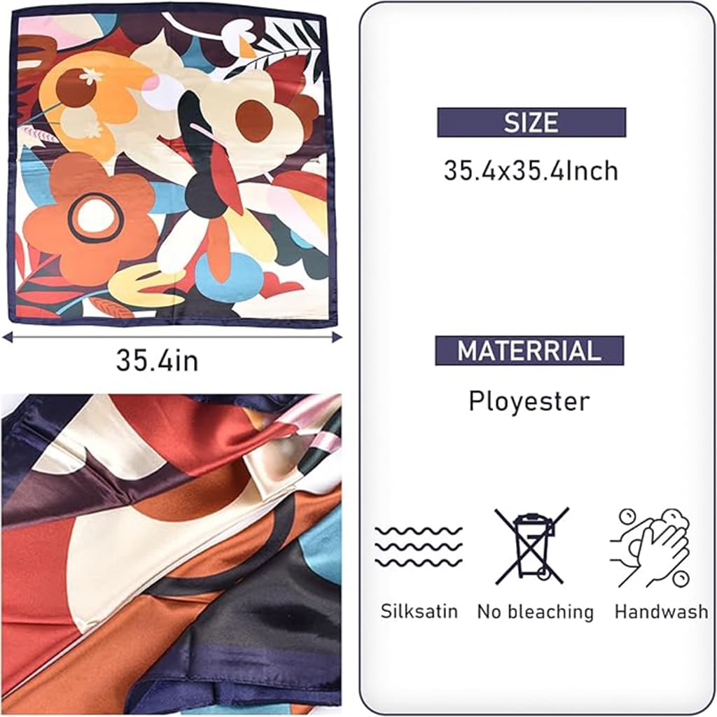 Zibuyu Vintage Print Large Square Scarf for Women featuring 90x90cm Silk-Like Fabric | Elegant Navy Blue Accessory