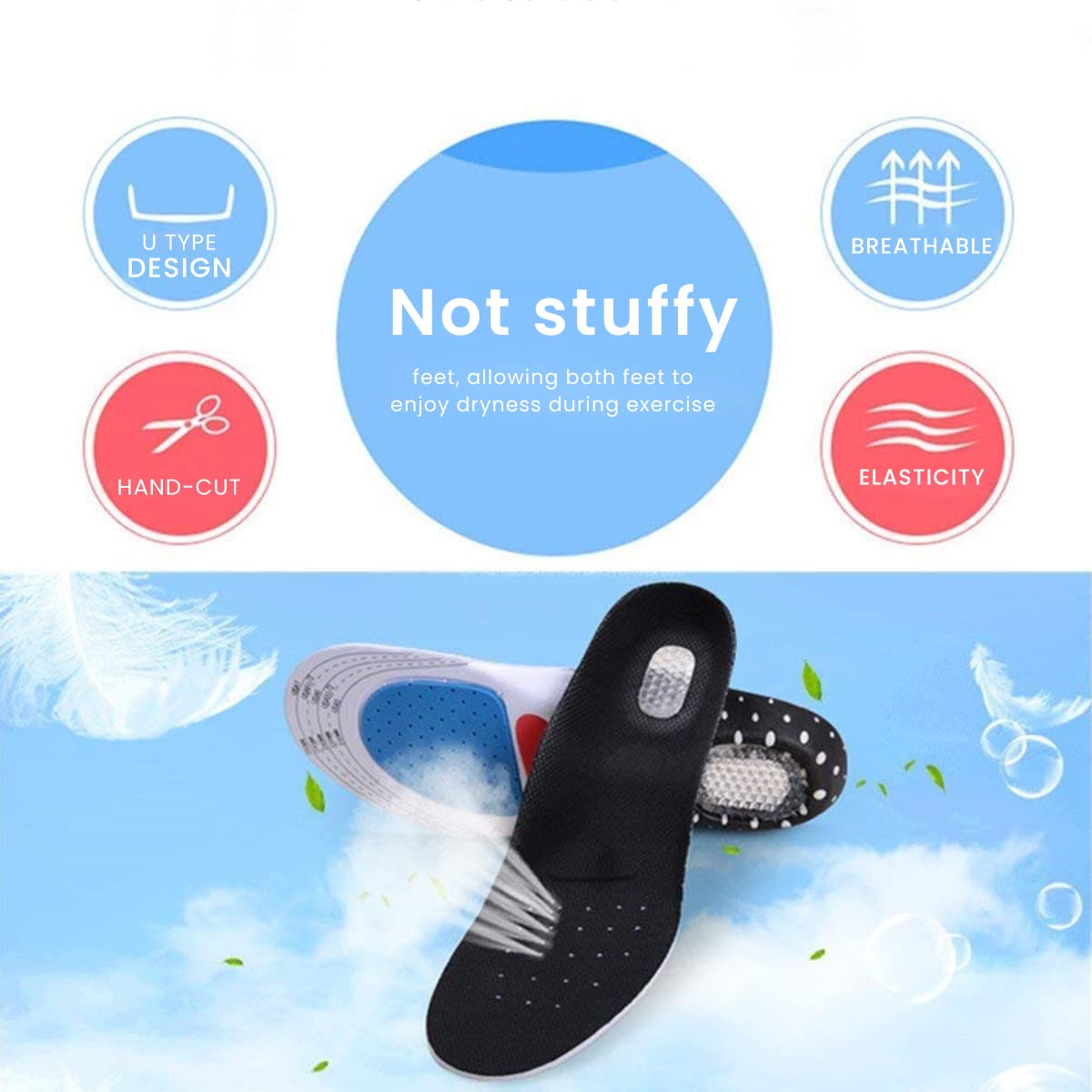 MAYCREATE® 1 Pair Shoe Insoles, Breathable Shoes Inserts, Latex Foam Insoles, Cushioning Sport Replacement Insoles for Sneakers, Cuttable, Absorb Sweat & Anti Odor (Men US 6.5-7/ Women US 7.5-8)