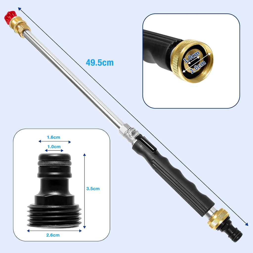 HASTHIP Car Washer Gun for Car and Garden Use featuring 45cm Spray Wand | Aluminum Alloy Body