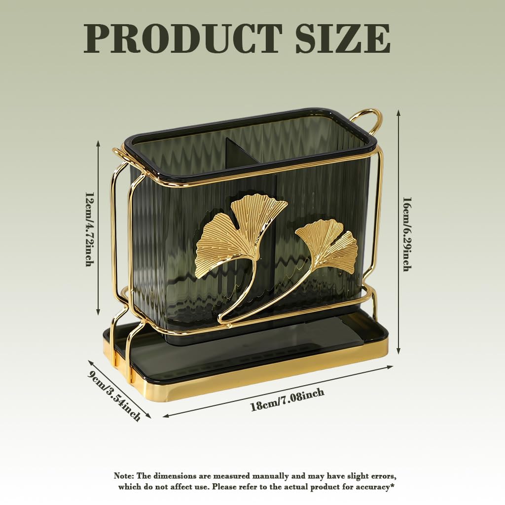 Supvox Cutleries Organizer for Kitchen with Dual Compartments and Drip Tray 17x8x16cm Green
