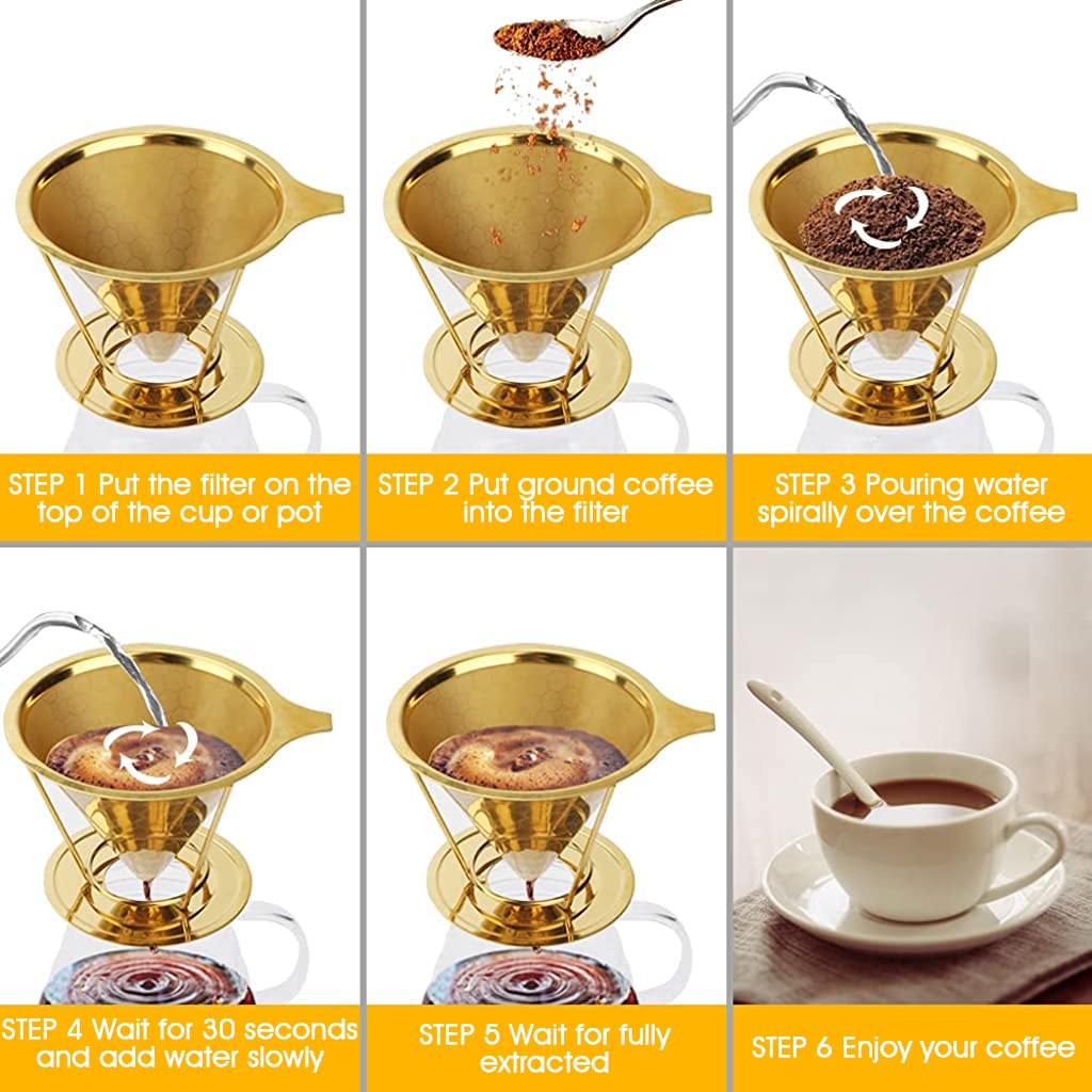 HASTHIP Filter Coffee Maker 800 Mesh for Pour Over Brewing with Dual Layer Stainless Steel | Easy to Clean Paperless Coffee Dripper