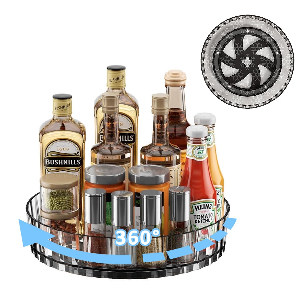 Supvox Spice Rack Turntable for Kitchen Cabinet with 360° Rotating Tray and Clear Plastic Design | 8.26 in Large Capacity Organizer