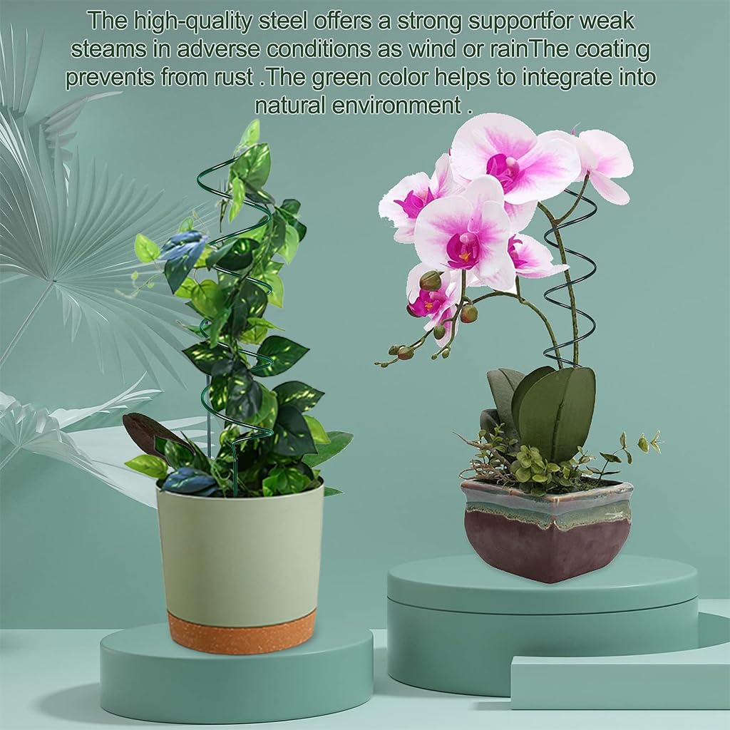 HASTHIP Plant Support Stick 3 pcs 15.75 in for Indoor and Outdoor Planters featuring Spiral Metal Design