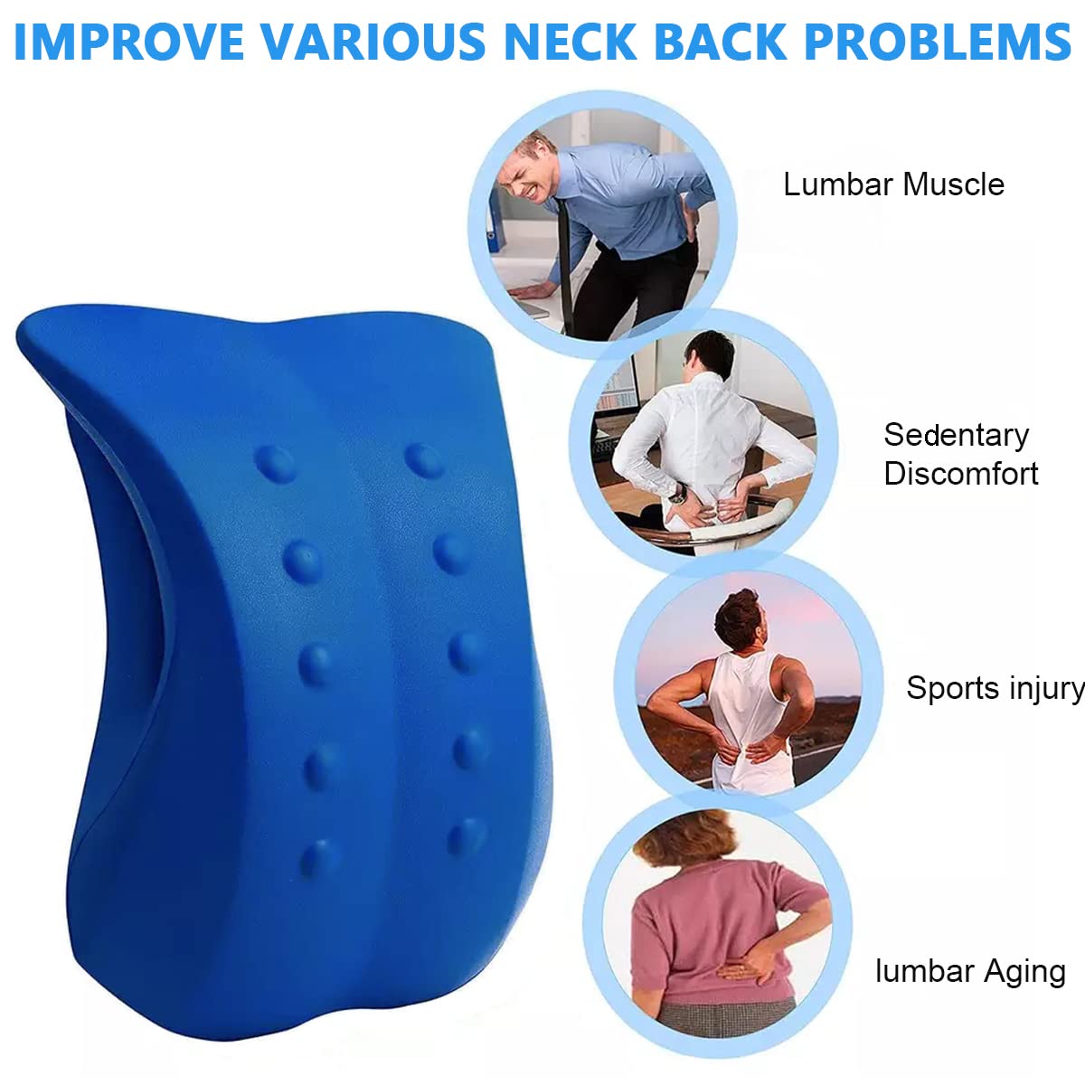 HANNEA® 2 in 1 Lower Back Stretcher Lumbar Support Neck Traction Massager Pillow Cushion for Spinal Pain Relief, Back Stretching, Muscle Tension Relief, Back Posture Corrector for Bed Office Car