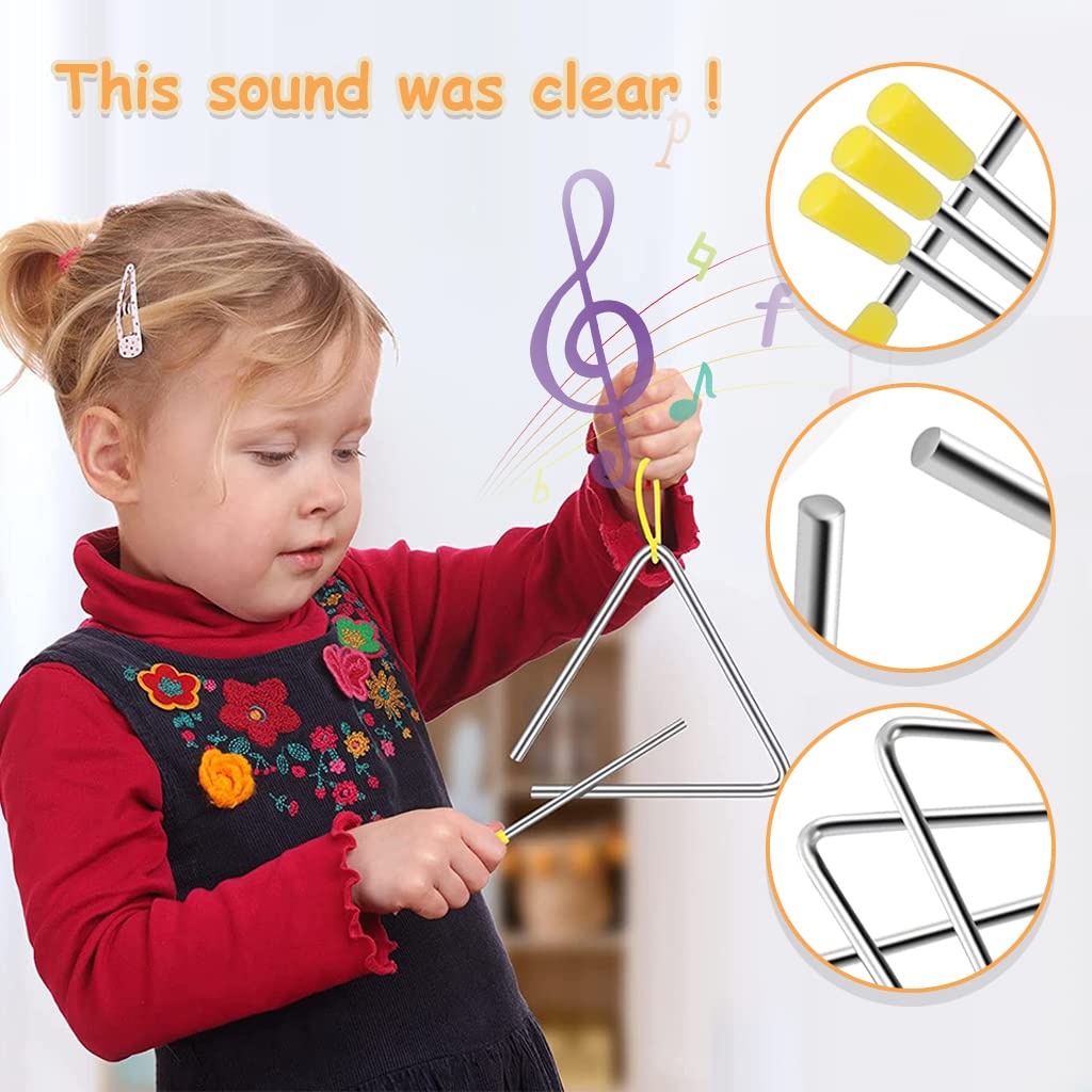 PATPAT Triangle Instrument for Kids and Music Therapy with Hanging Loop | 3 Sizes 4 5 6 in