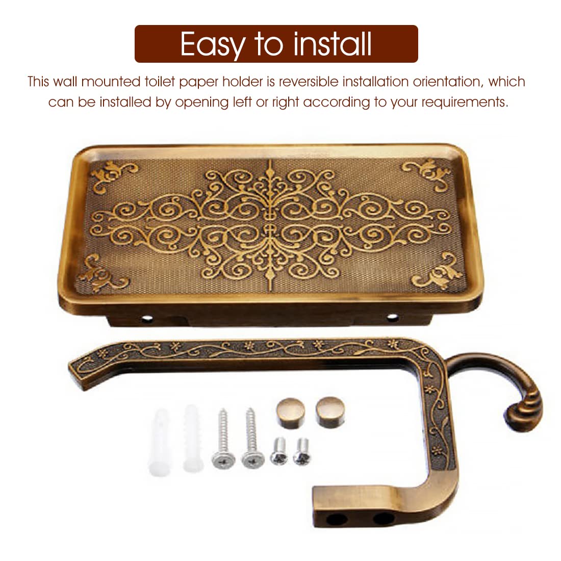 HASTHIP Toilet Paper Roll Holder for Bathroom with 7.29×3.94×3.75in Phone Shelf | Anti Rust Aluminum 3D Carving Design