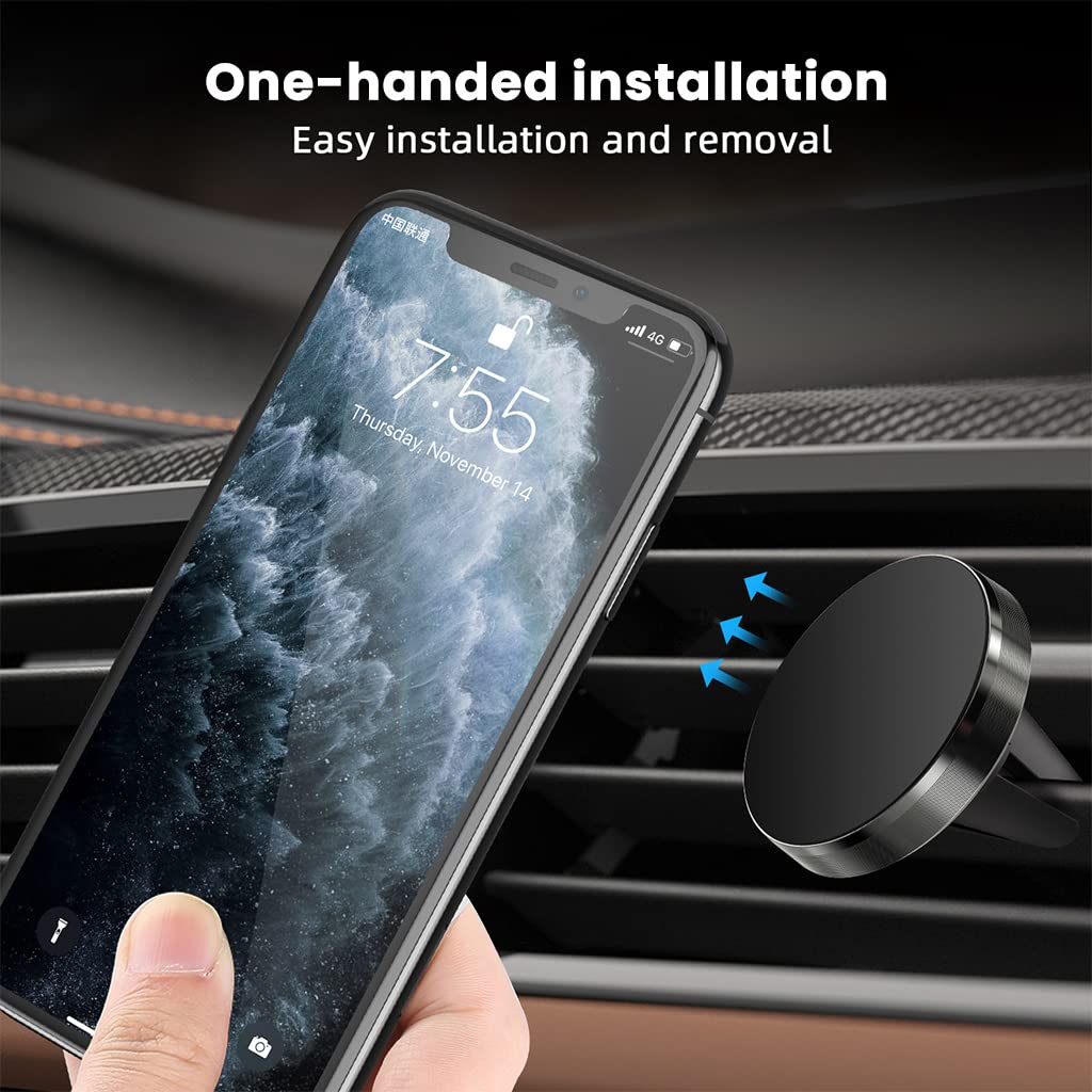 HASTHIP Magnetic Car Phone Mount Holder for Air Vent with 4 Strong Magnets and Rubber Clamps