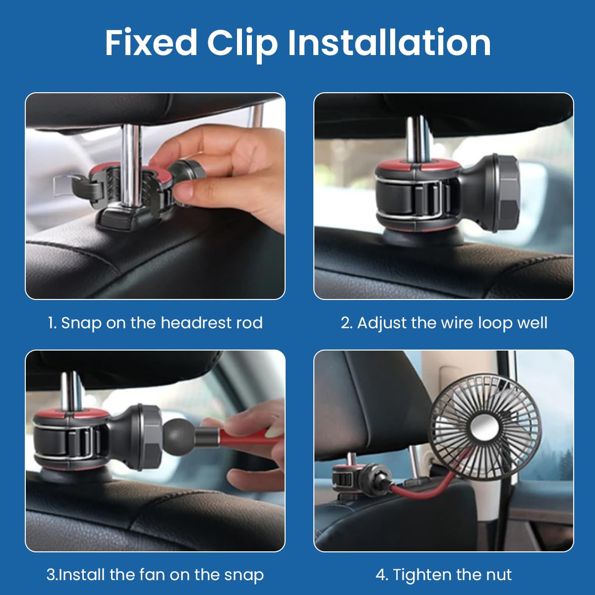 STHIRA Car Fan for Headrest and Dashboard with 5 Blades 3 Speed Settings & 360° Flexible Arm