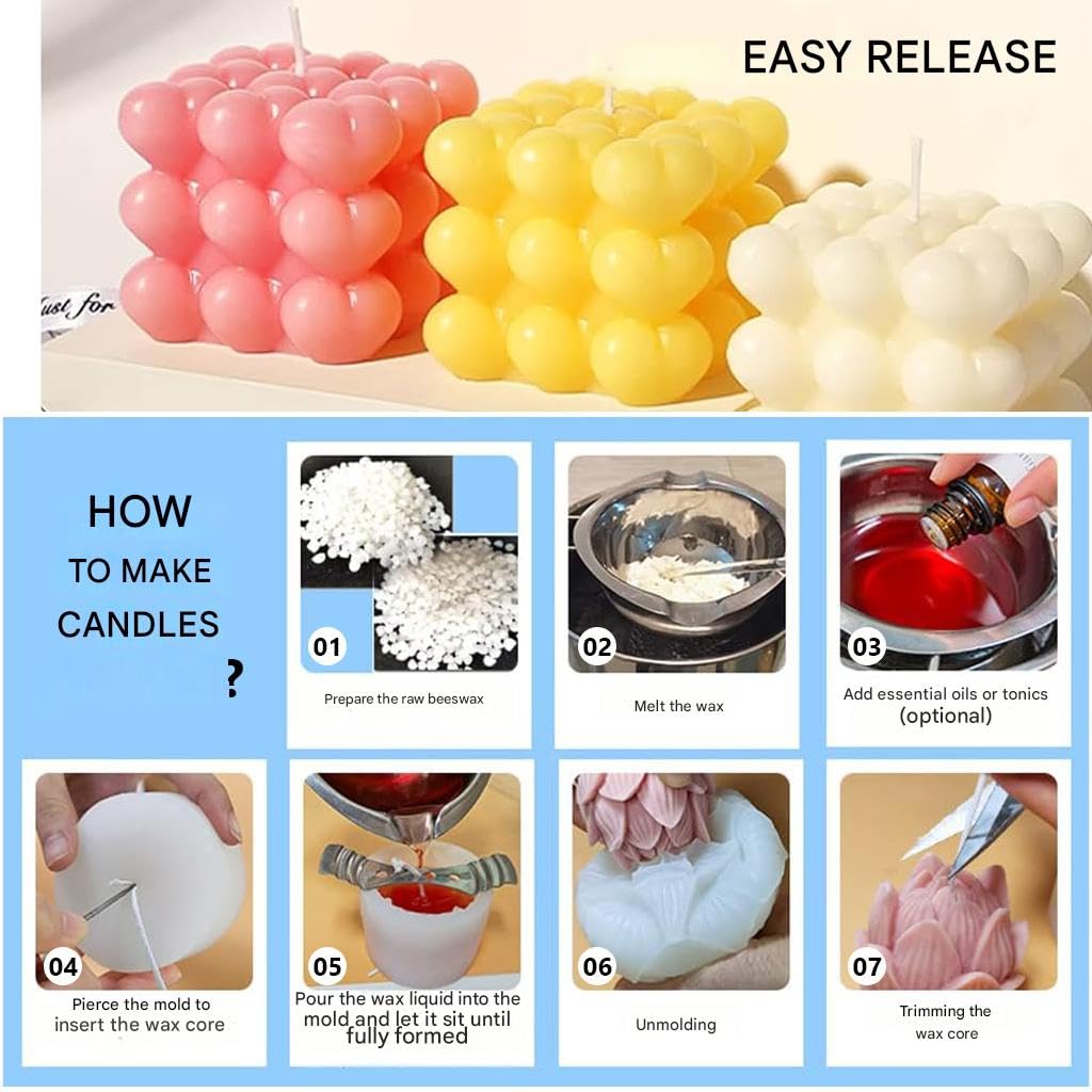 HASTHIP Silicone Candle Molds Set for DIY Candle Making with Flexible Non Stick Design | Reusable for Wax, Resin and Soap Crafts