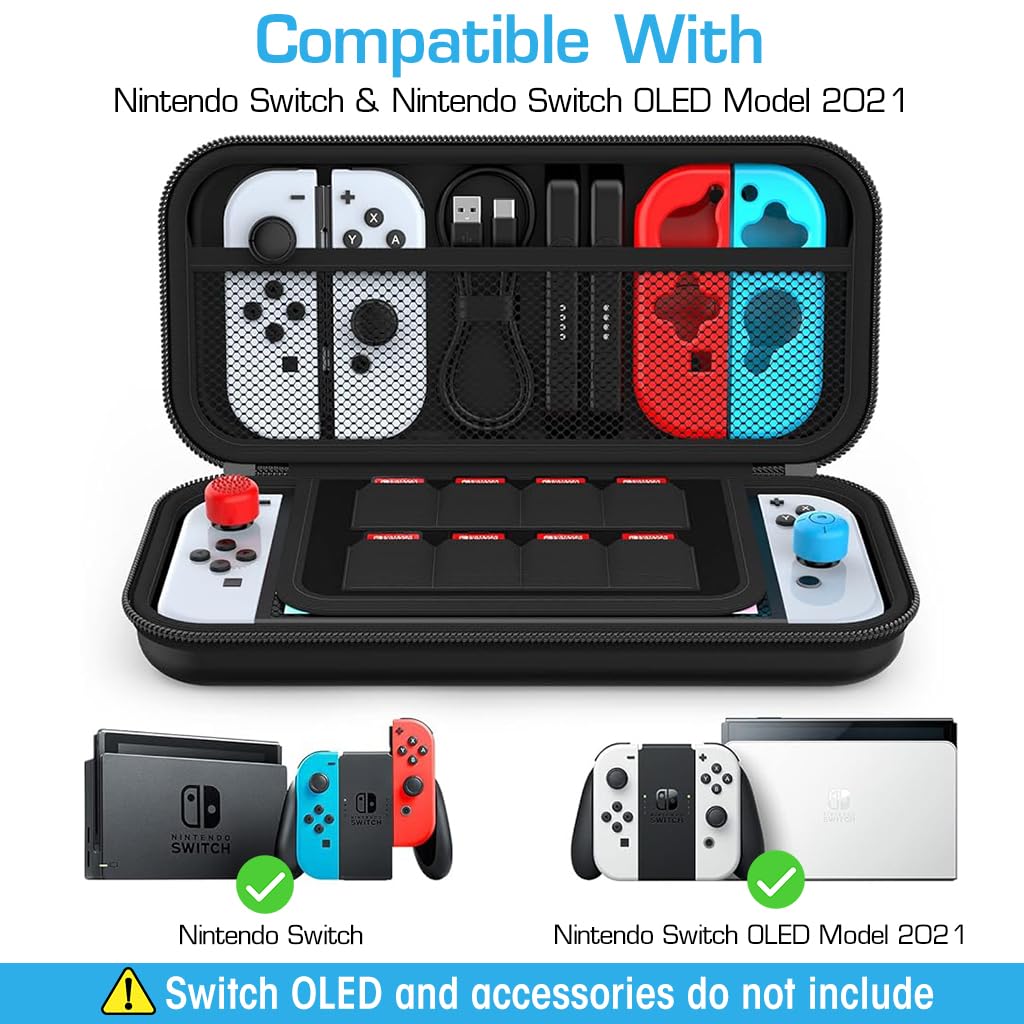 Carrying Case for Switch and Switch OLED featuring 8 Game Slots 6 Button Caps EVA Shell