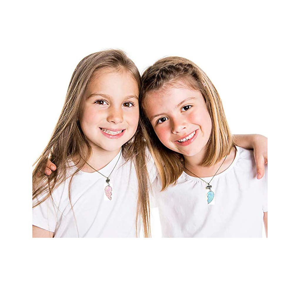 Zibuyu Best Friends Pendant Necklace Set for Girls featuring Pink and Blue Half Heart 6PCS