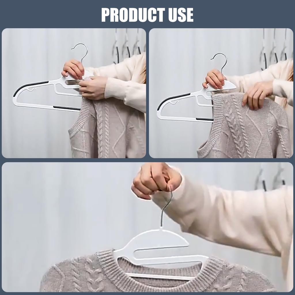 HASTHIP® 10Pack Plastic Hangers Heavy Duty Dry Wet Clothes Hangers with Non-Slip Pads Space Saving 0.2