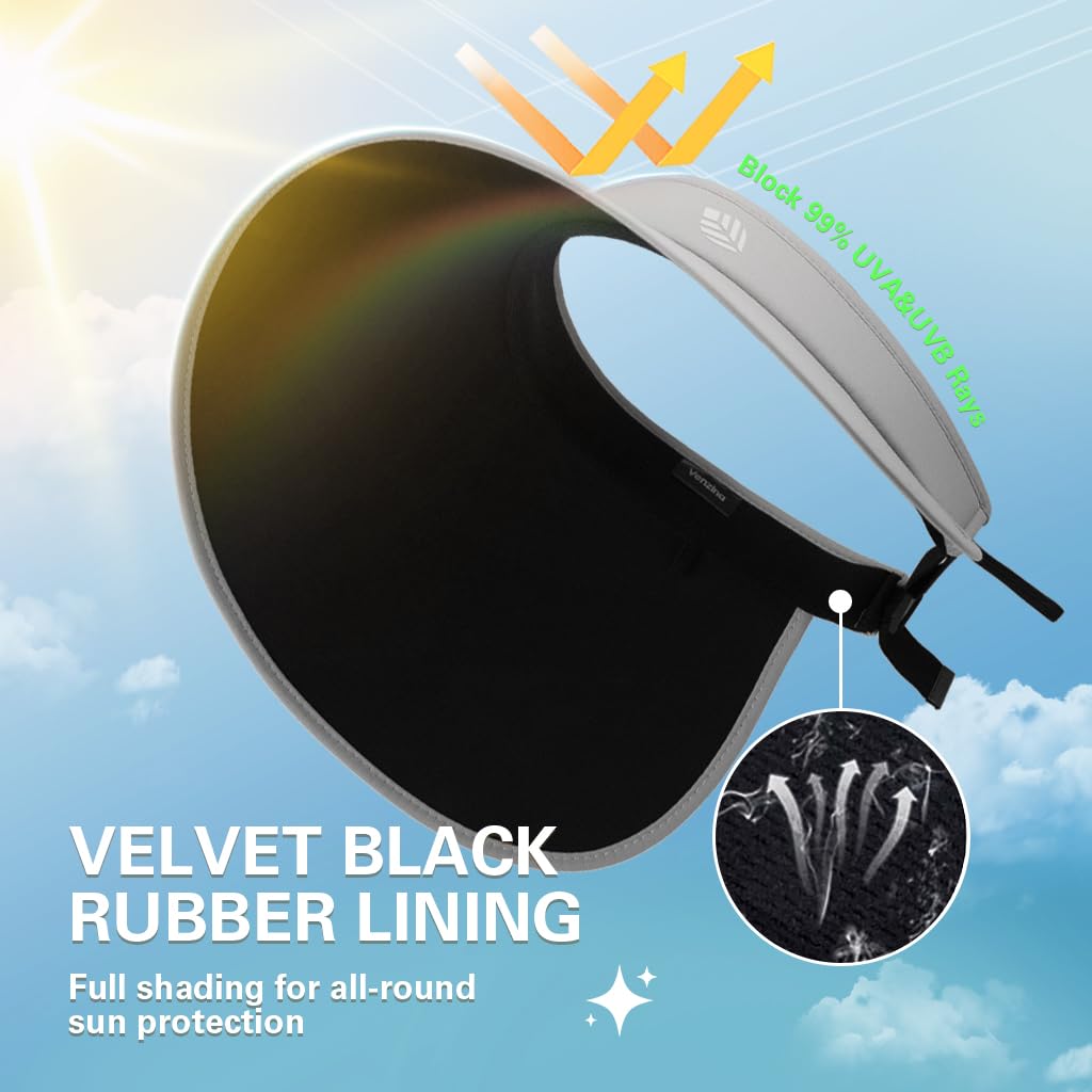 Venzina Sun Visor Hat for Women with 13.5 cm Wide Brim and L.R.C Velvet Black Liner | Grey
