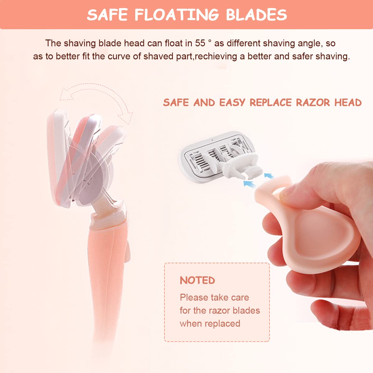 ELEPHANTBOAT Razor for Women with 6 Stainless Steel Blades and 55° Rotatable Head | Travel Case Shaving Kit