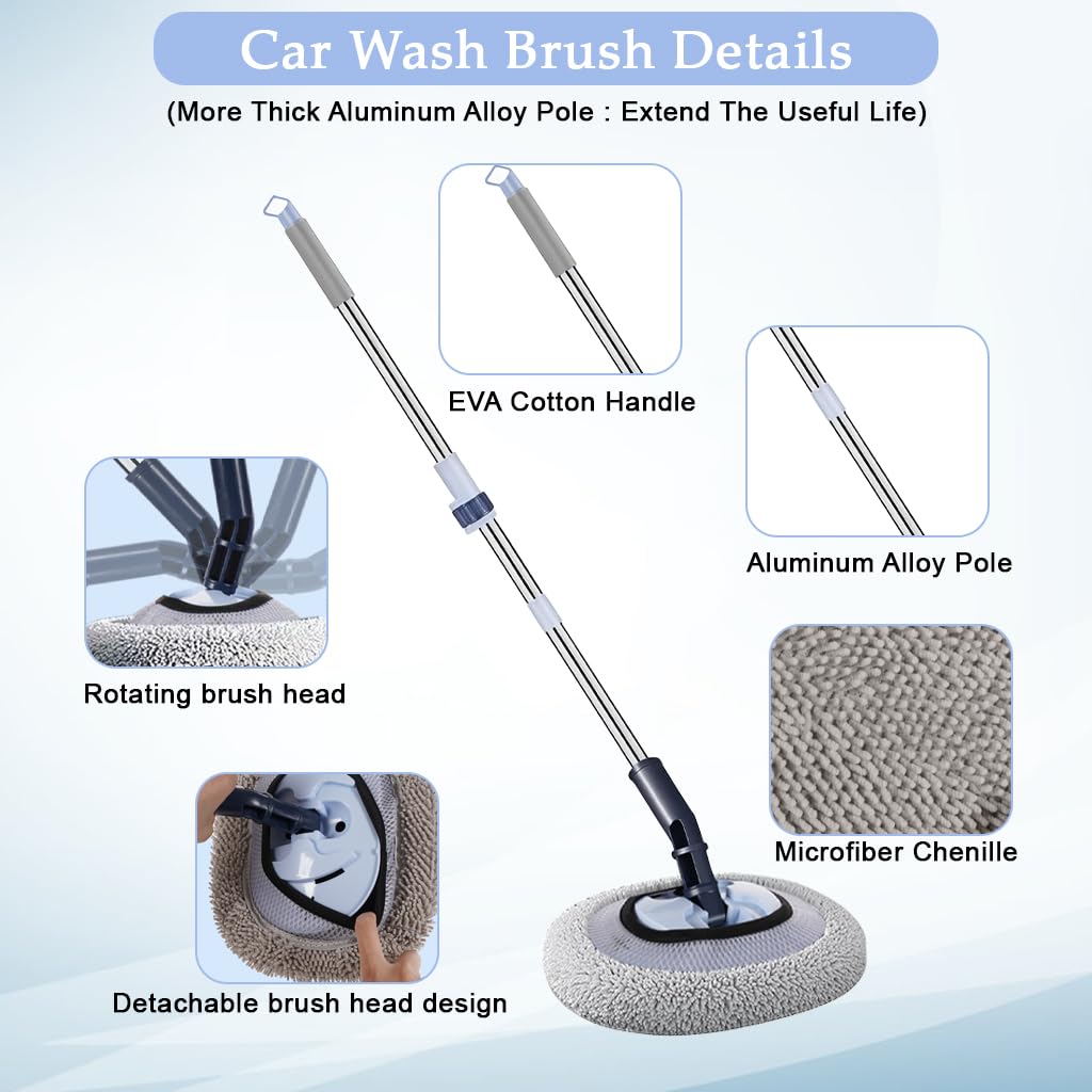 STHIRA Car Washing Mop for Cars and Windows featuring 180° Flexible Head with 45–58 in Telescopic Stainless Steel Rod