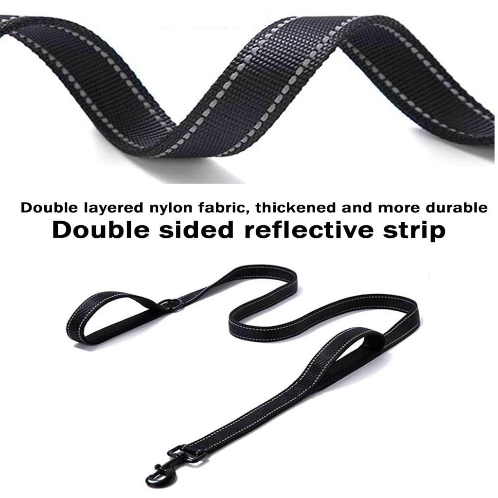 ZIBUYU Light Reflecting Dog Leash for Training and Walking with Dual Padded Handles 6 ft Black