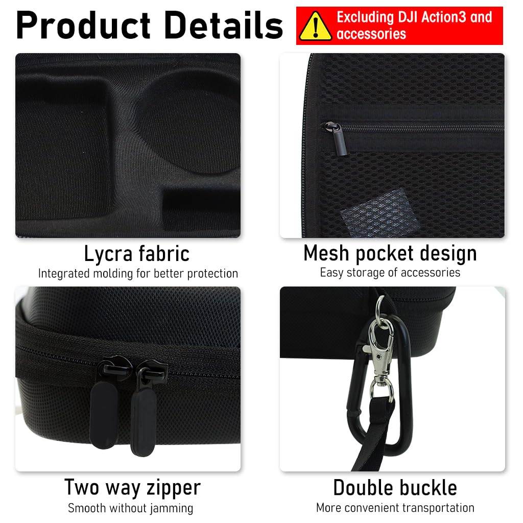 ZORBES Carrying Case for DJI OSMO Action 3 and 4 Camera with 8 Compartments | Waterproof PU Hard Shell Travel Bag