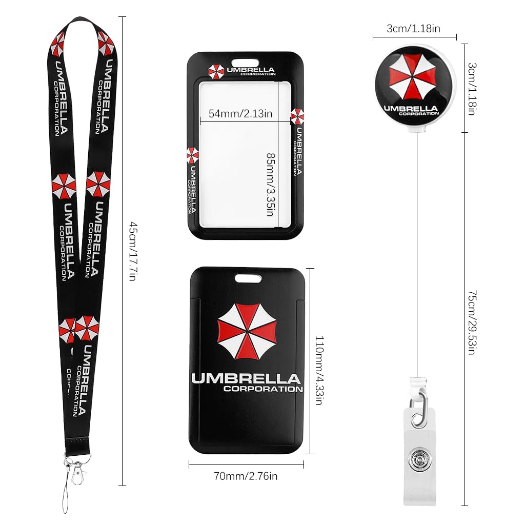 ZORBES ID Card Holder for Office with 17.7 in Retractable Lanyard featuring Detachable Neck Strap | Resident Evil Umbrella Design