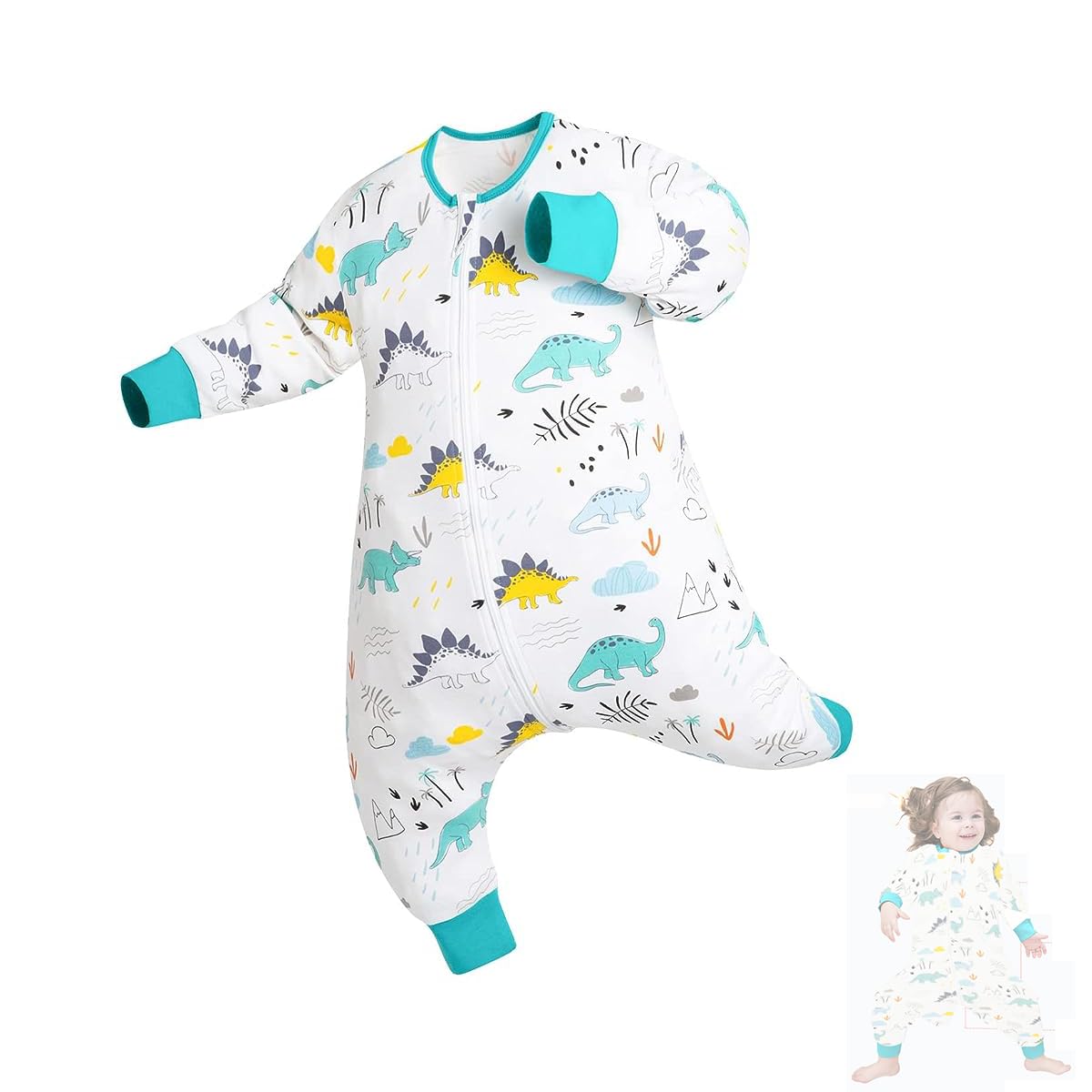 SNOWIE SOFT Baby Sleepsuit Sleeping Bag with Dual Head Zipper 80cm 100% Cotton for 18–36 Months | Dinosaur Print Pajamas