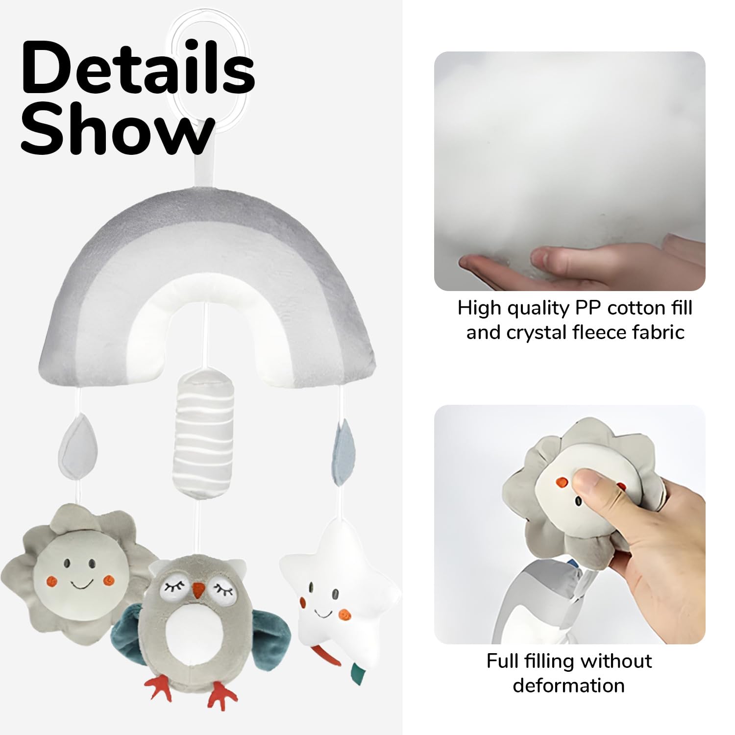 SNOWIE SOFT Owl Plush Baby Toy for Crib and Stroller with Squeaky Device | Low Saturation Colors