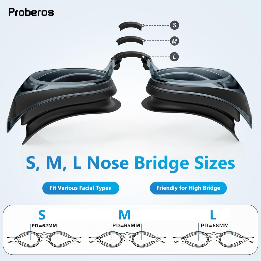 Proberos Swim Goggles for Nearsighted Use with -4.5 Diopters Lenses and Silicone Seal | Anti-Fog UV Protection