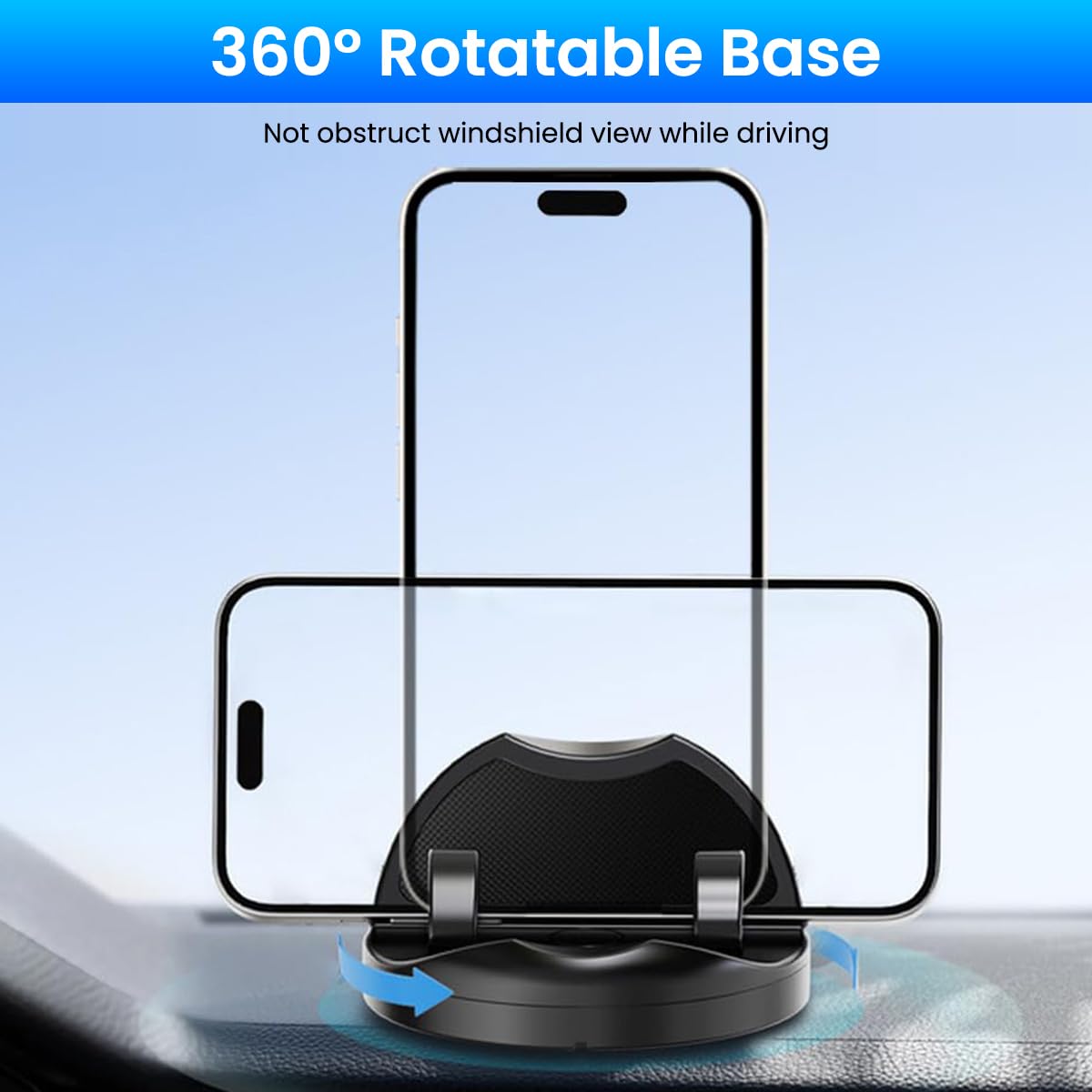 Zibuyu Car Mobile Holder for Dashboard with 360° Rotation and Glow Contact Display | Universal Fit