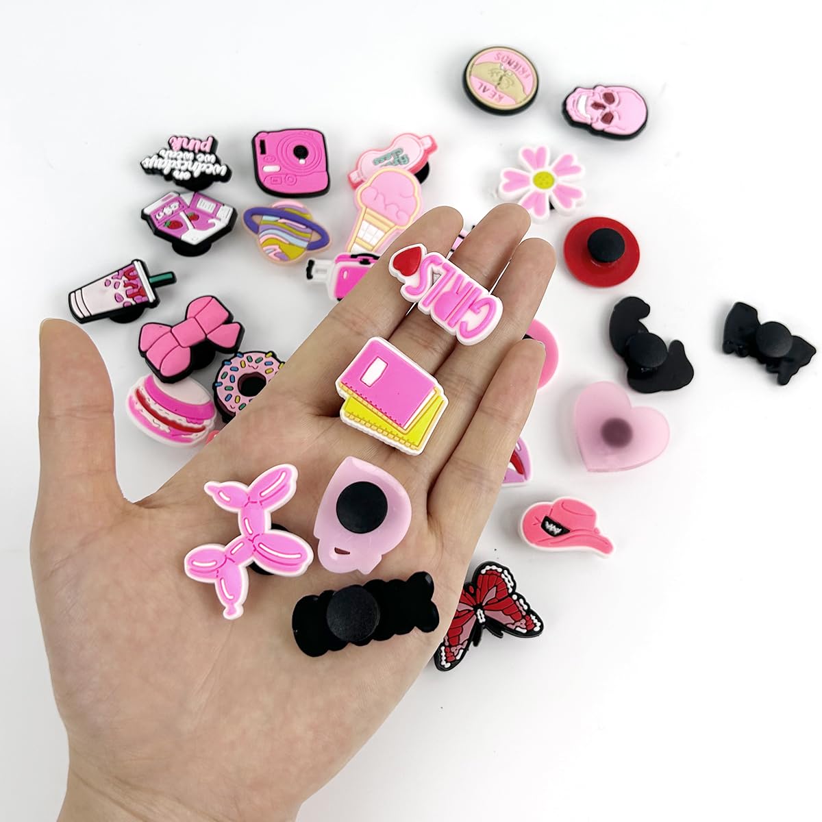 HASTHIP Shoe Decoration Charms for Clogs and Sandals featuring 35pcs Rubber Pink Set | Fun Accessories for Kids and Adults