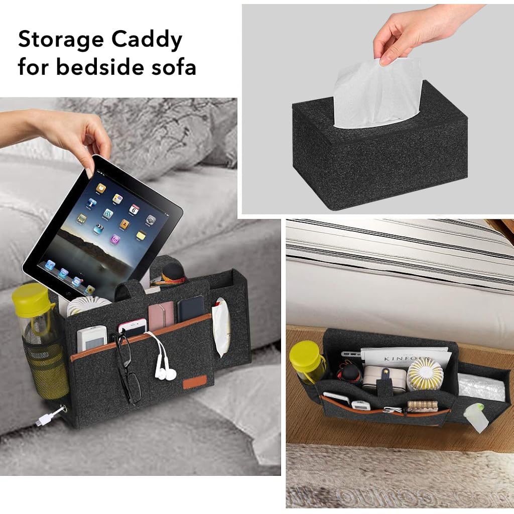 HASTHIP Bedside Organizer for Sofa and Bed with Flip Board and Eyelets | Felt Storage Caddy