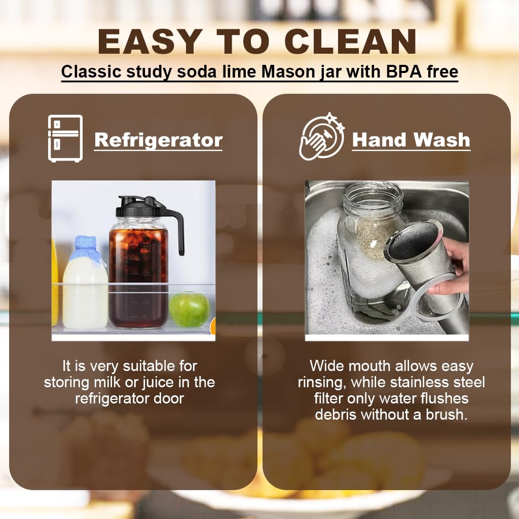 Supvox Cold Brew Coffee Maker 64oz for Iced Drinks with Leak Proof Lid and Cone Filter