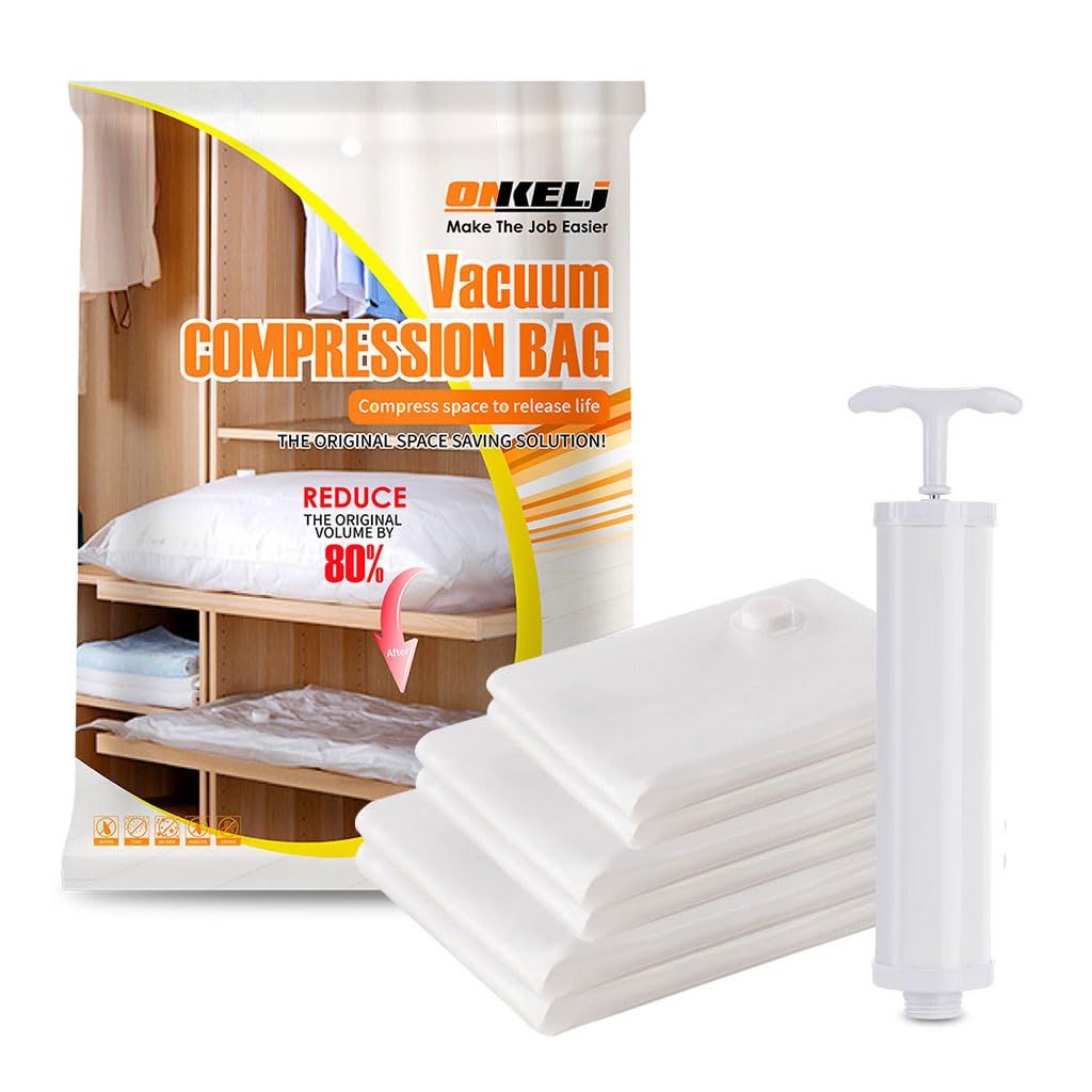 Supvox Vacuum Storage Bags for Clothes with Pump 6pcs including 2L 2M 2S Sizes | Airtight Double Seal PA&PE Bags for Travel and Wardrobe